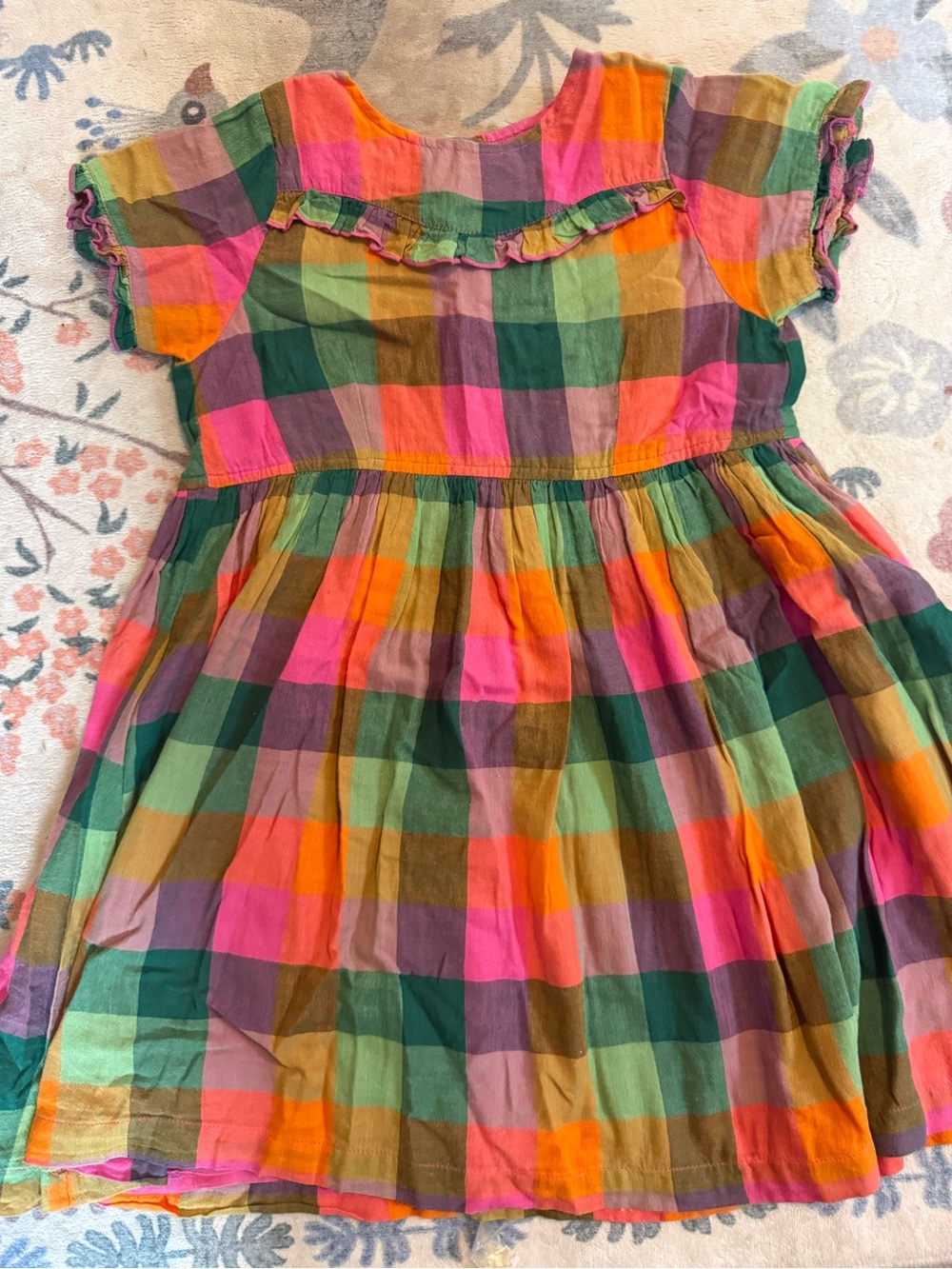 Pink Chicken Multicolor Plaid Ruffle Dress - Pink, Green, Orange, Purple